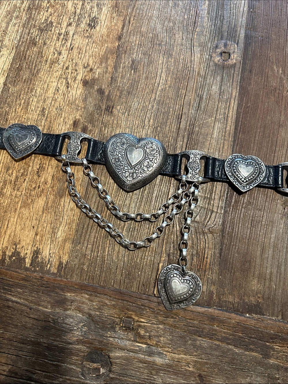 Women’s vintage boho Black Leather Heart Belt Chains (mia heart inspired)